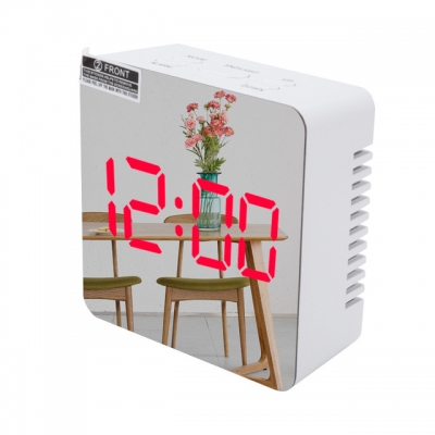 Mirror alarm clock-square LED time and temperature digital snooze clock